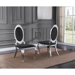 White Marble 7pc Set Stainless Steel Chairs in Black Velvet - Image 2