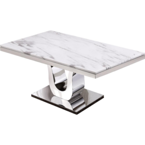 White Marble 7pc Set Stainless Steel Chairs in Black Velvet - Image 3