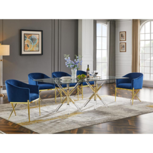 Best Master Dalton Rectangular Glass Dining Set in Navy (5-piece) - Image 2